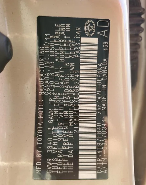2T1BU4EEXBC662749